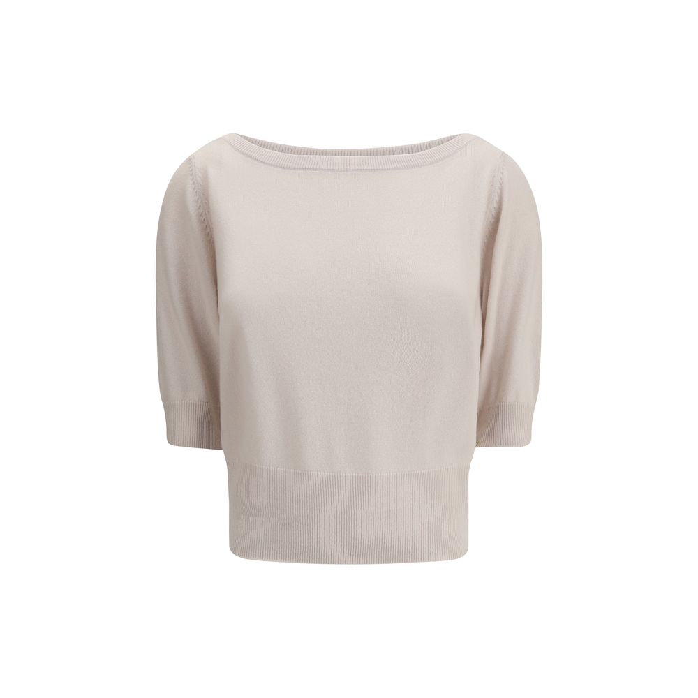 Extreme Cashmere Cream Cashmere Cashmere Sweater with crew neck and short sleeves, ribbed hemline, 100% Kashmir, elegant Marianne design