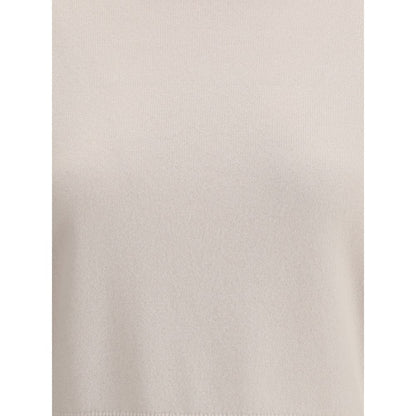 Extreme Cashmere Cream Cashmere Cashmere Sweater with crew neck, short sleeves, and ribbed maxi hemline, 100% Kashmir.