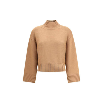 Fabiana Filippi Beige Fleece Wool Sweatshirt with ribbed high neck, cuffs, and hem for a refined look, ideal for AW25