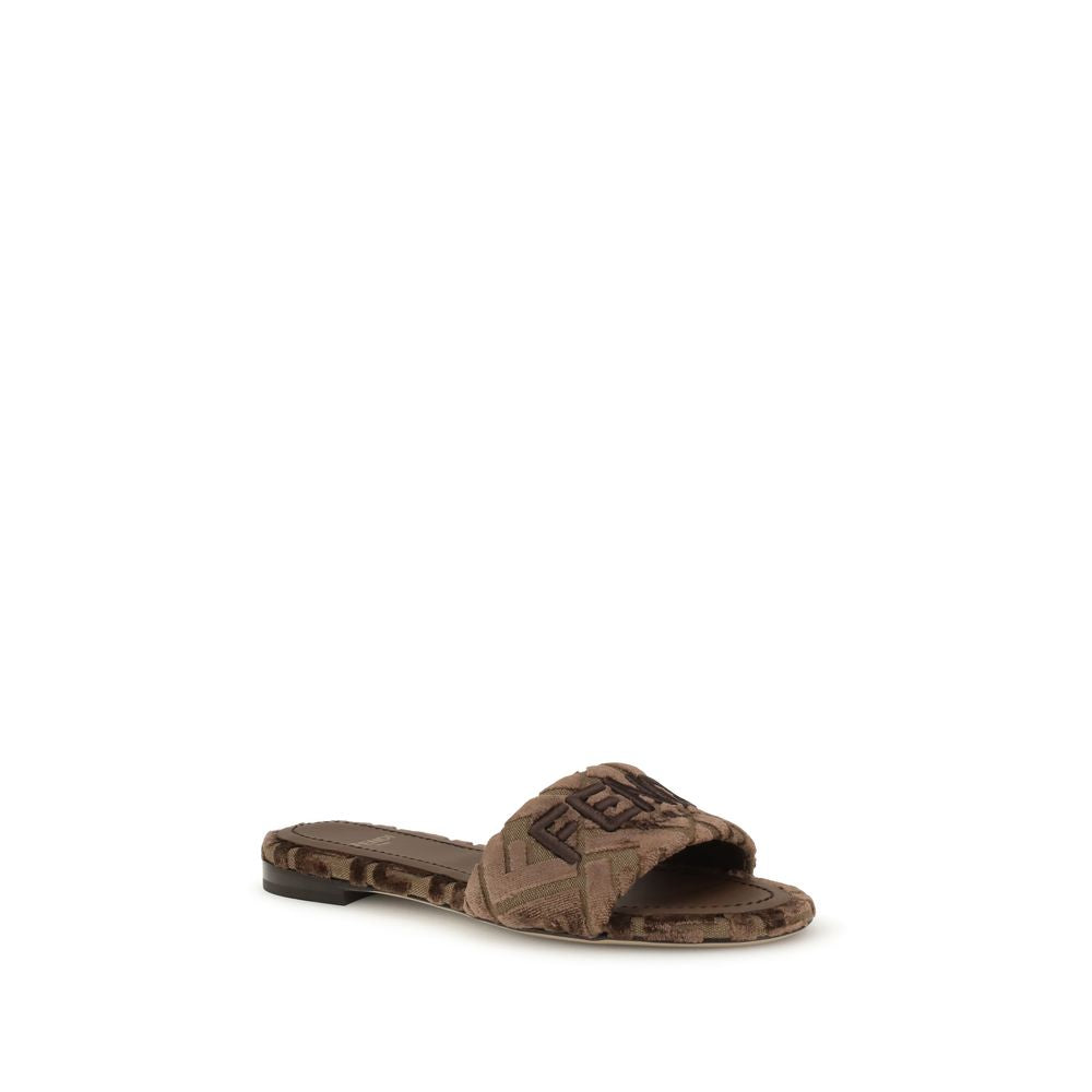 Fendi Brown Viscose Flat Sandals with embroidered logo on front and signature insole, AW25 collection