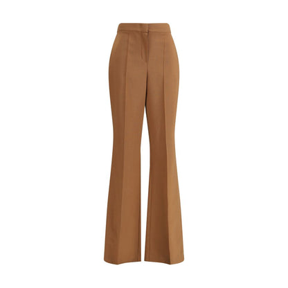 Fendi Brown Wool Flared Pants featuring high waist, flared bottom, side pockets, and covered zipper closure, made of wool and mohair blend.
