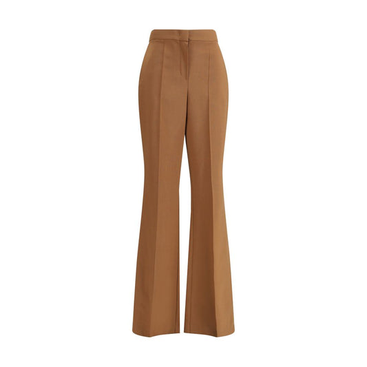 Fendi Brown Wool Flared Pants featuring high waist, flared bottom, side pockets, and covered zipper closure, made of wool and mohair blend.