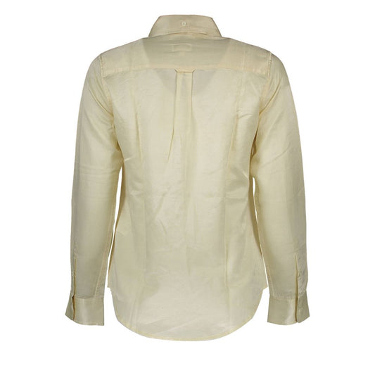 Gant Beige Cotton Shirt - Long sleeve shirt with Italian collar and buttons, featuring logo detail on the back.