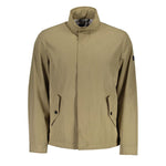 Gant Beige Polyester Men Jacket with iconic logo, showcasing long sleeves and button details for modern elegance.
