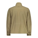Back view of Gant Beige Polyester Men Jacket with long sleeves and button details, showcasing elegance and style.