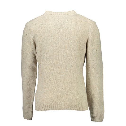 Back view of Gant Beige Wool Sweater featuring long sleeves and round neck with logo.