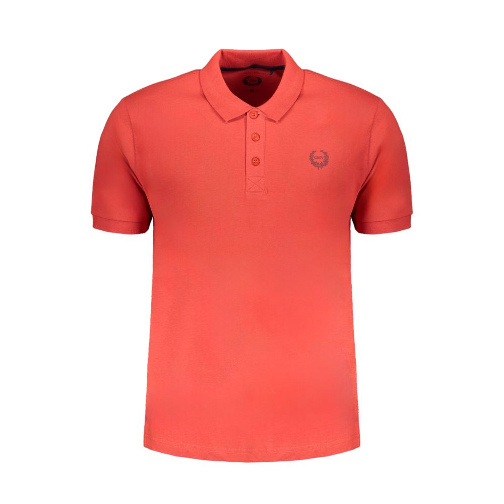 Alt Tag: Gianmarco Venturi Red Cotton Polo Shirt with short sleeves, 3 buttons, and contrast embroidery logo design.