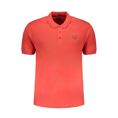 Alt Tag: Gianmarco Venturi Red Cotton Polo Shirt with short sleeves, 3 buttons, and contrast embroidery logo design.