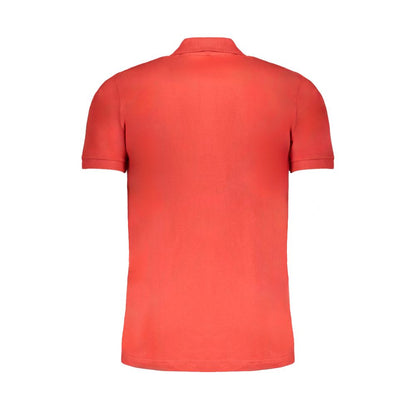 Back view of Gianmarco Venturi Red Cotton Polo Shirt, short-sleeved with embroidery and logo.