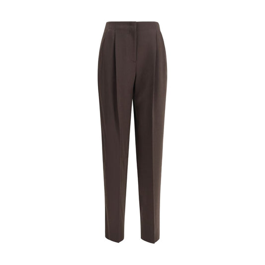 Giorgio Armani Brown Fleece Wool Casual Pants with side and back pockets, minimalist design, zipper closure, regular fit for AW25 season.