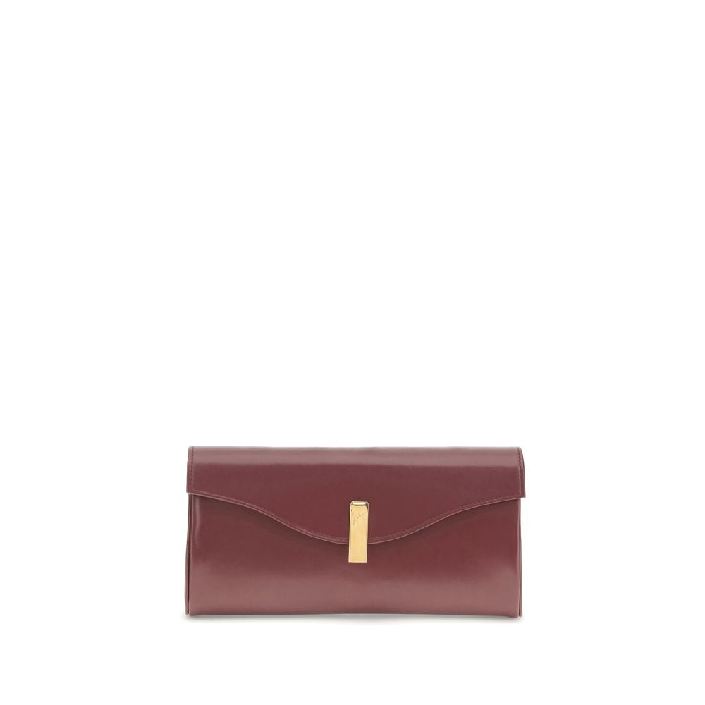 Giuseppe Zanotti Brown Leather Clutch Bag with gold-tone chain and logoed metal closure