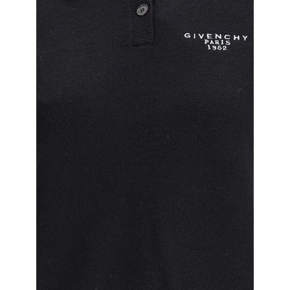 Givenchy Black Wool Polo Shirt with embroidered GIVENCHY Paris 1952 logo, showcasing elegance in black wool and cashmere blend.