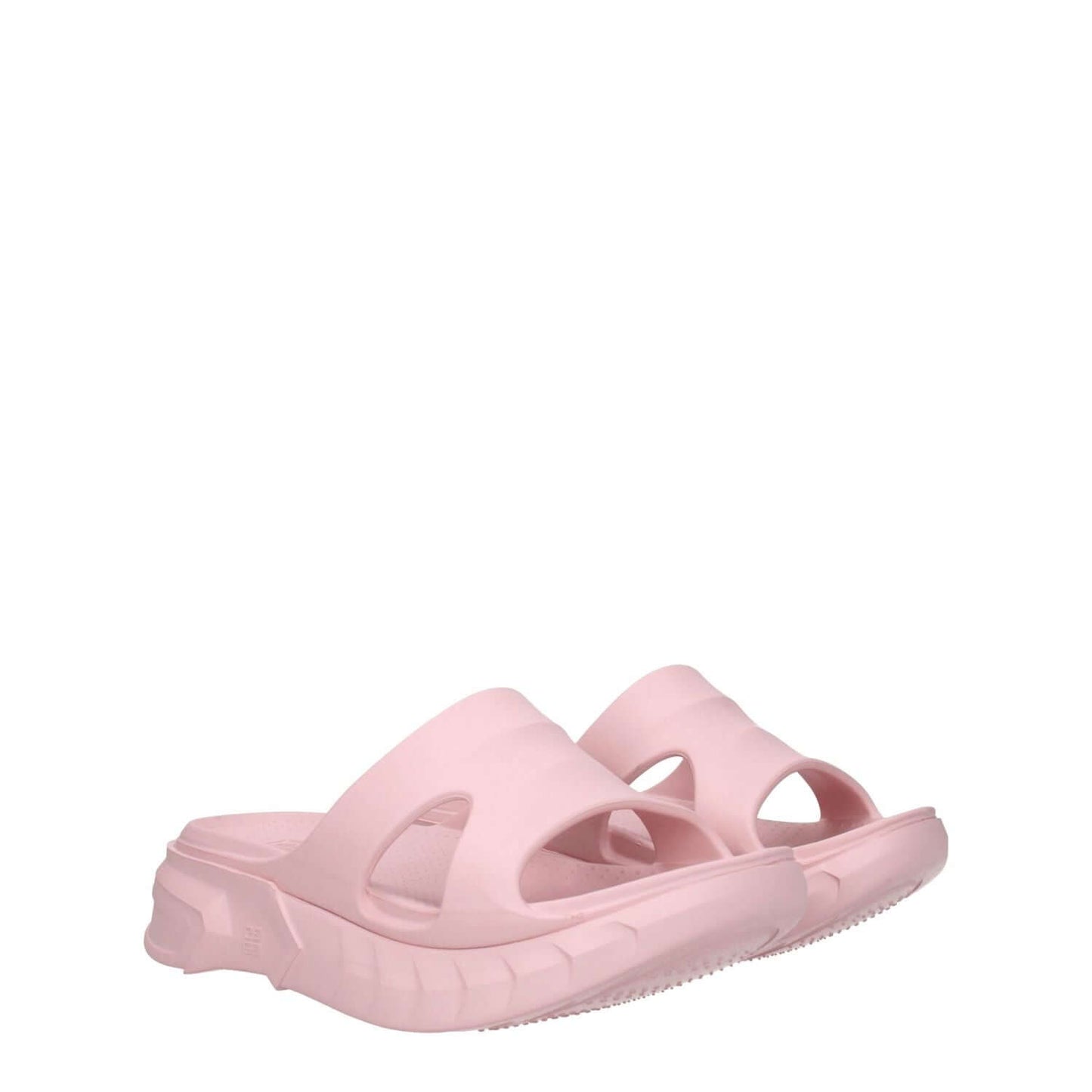 Givenchy Pink Cotton Slippers, open-toe design with mid heels and back logo, made of pink rubber, casual style, suitable for everyday wear.