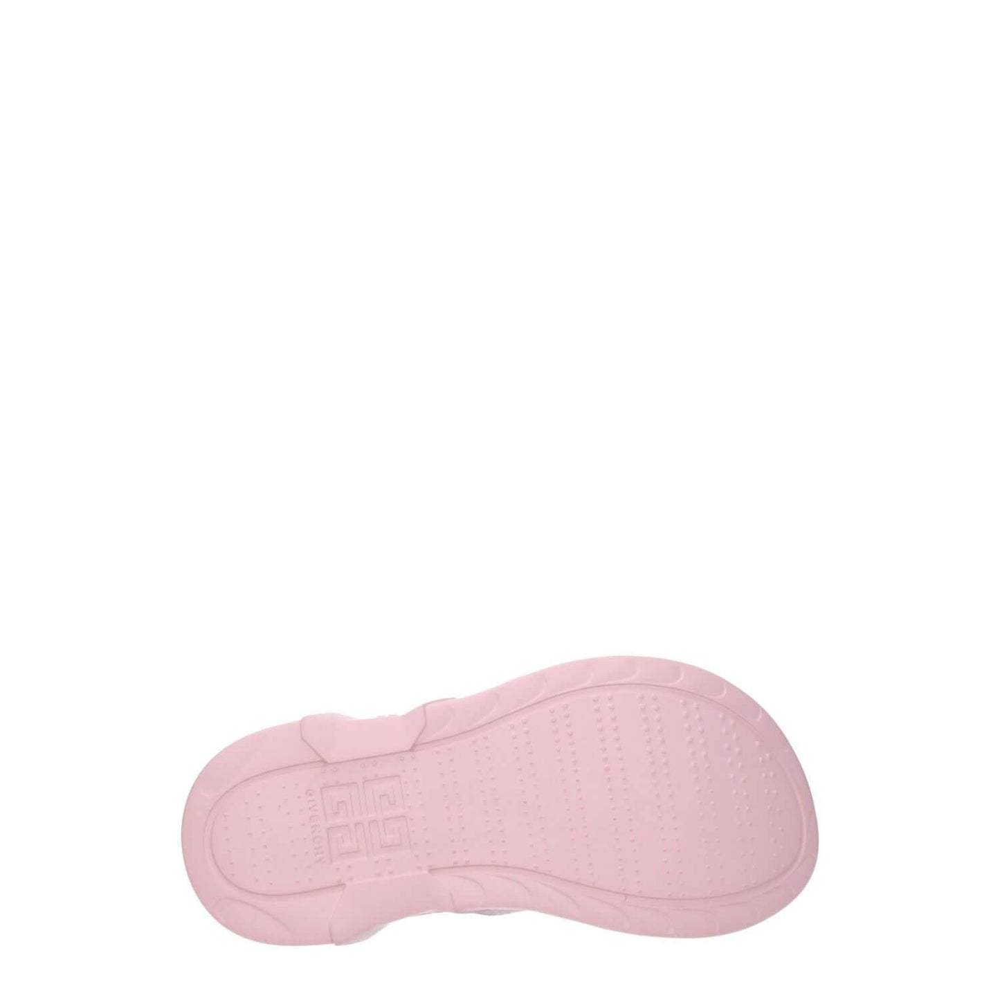Sole view of Givenchy Pink Cotton Slippers, featuring a blush rubber sole, open toe design, and mid heels with a back logo embellishment.