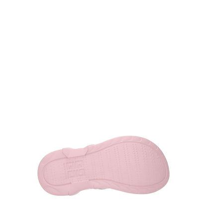 Sole view of Givenchy Pink Cotton Slippers, featuring a blush rubber sole, open toe design, and mid heels with a back logo embellishment.