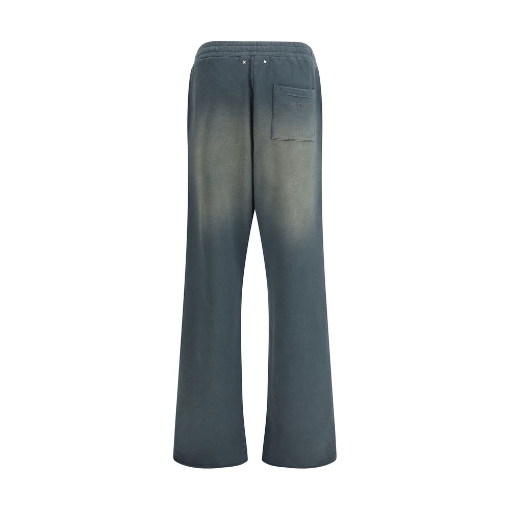 Golden Goose Blue Cotton Casual Pants with shaded design, elasticated waistband, side welt pockets, and embroidered signature.