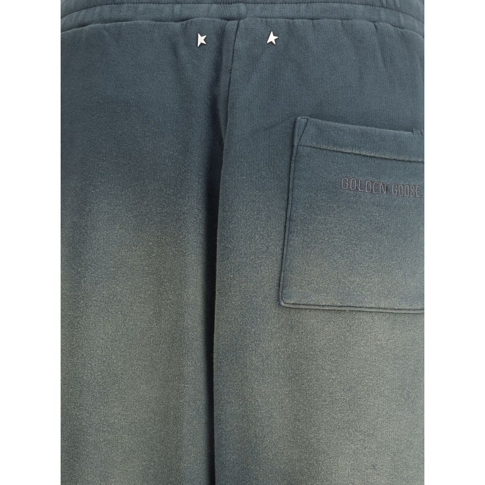 Golden Goose Blue Cotton Casual Pants with embroidered signature and back patch pocket