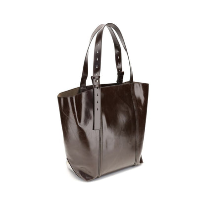 Golden Goose Brown Calf Leather Bos Taurus Shoulder Bag with adjustable handles and minimalist design.