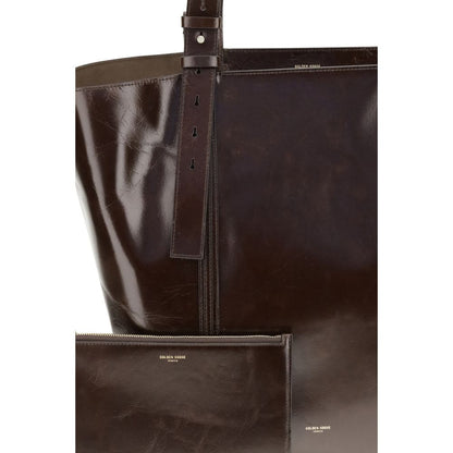 Golden Goose Brown Calf Leather Bos Taurus Shoulder Bag with adjustable handles and logo print, AW25 collection.