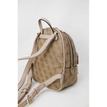 Guess Beige Polyethylene Backpack with 4G logo and gold accents, showcasing a sophisticated design with practical zip pockets.