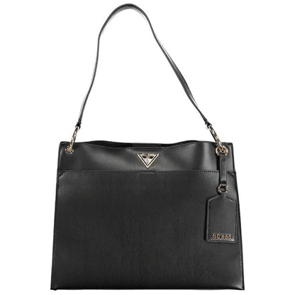 Guess Jeans Black Polyethylene Handbag with shoulder handle, 2 external pockets, and snap closure, featuring logo and contrasting details.