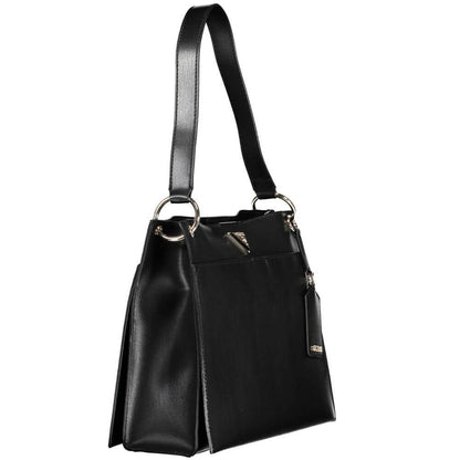 Guess Jeans Black Polyethylene Handbag with shoulder handle, external pockets, internal pocket, snap closure and logo detail