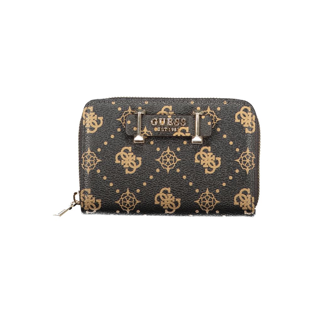 Guess Jeans Brown Polyethylene Wallet with logo, zip closure, and contrasting details.