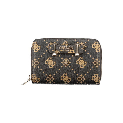Guess Jeans Brown Polyethylene Wallet with logo, zip closure, and contrasting details.