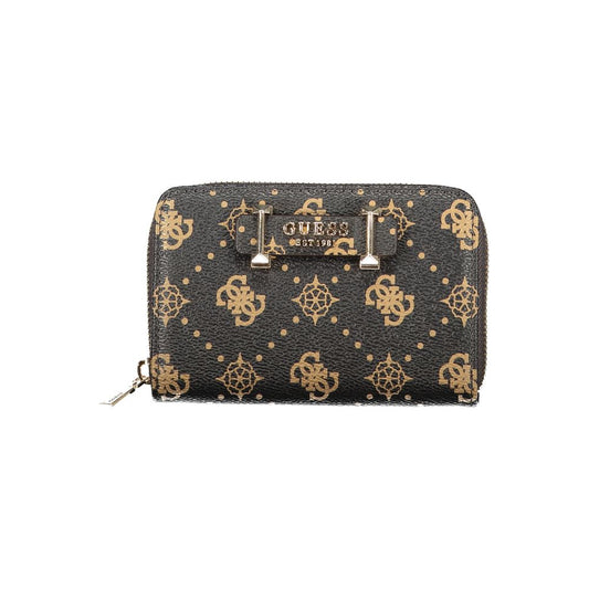Guess Jeans Brown Polyethylene Wallet with logo, zip closure, and contrasting details.