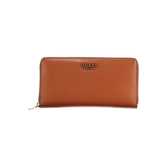 Guess Jeans Elegant Laurel Triple-Compartment Wallet in brown with zip closure.