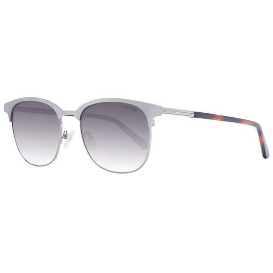 Guess Silver Metal Sunglasses for men with full-rim metal frame, silver color, grey gradient lenses, 54-18-145 size, includes branded case.