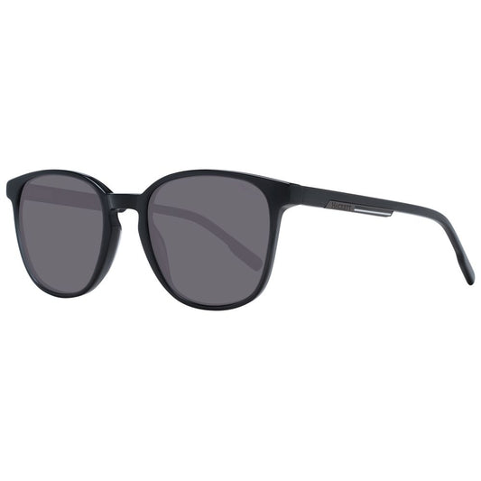 Hackett Black Men Sunglass with black acetate frame and grey plastic lenses, offering 100% UVA & UVB protection, round style, full-rim design.