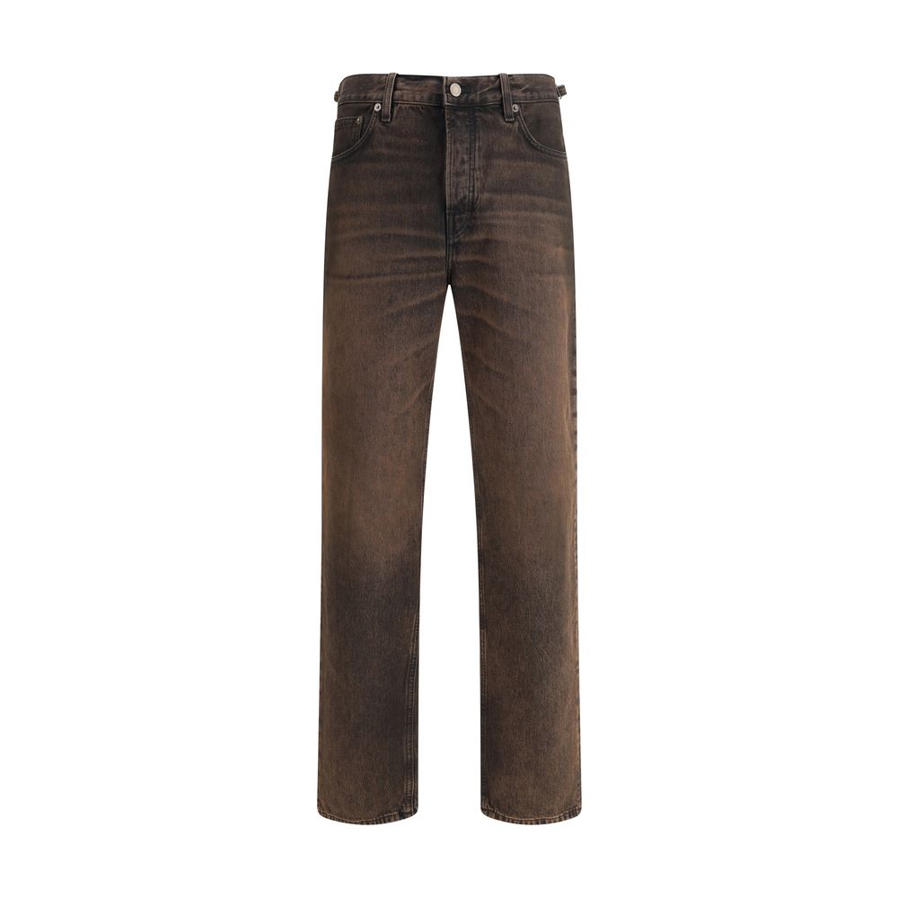 Haikure Brown Cotton Relaxed Fit Jeans with button closure and five-pocket design, perfect for casual or formal wear, AW25.
