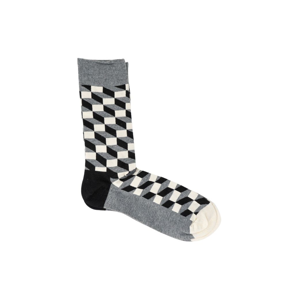Happy Socks Gray Cotton Socks with filled optic design for women, featuring high cotton content for comfort and style.