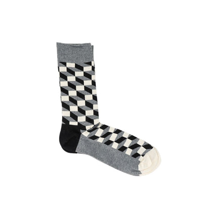 Happy Socks Gray Cotton Socks with filled optic design for women, featuring high cotton content for comfort and style.