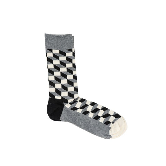 Happy Socks Gray Cotton Socks with filled optic design for women, featuring high cotton content for comfort and style.
