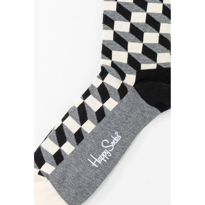 Happy Socks Gray Cotton Socks with unique geometric design, made of 86% cotton, 12% polyester, 2% elastane for comfort and style