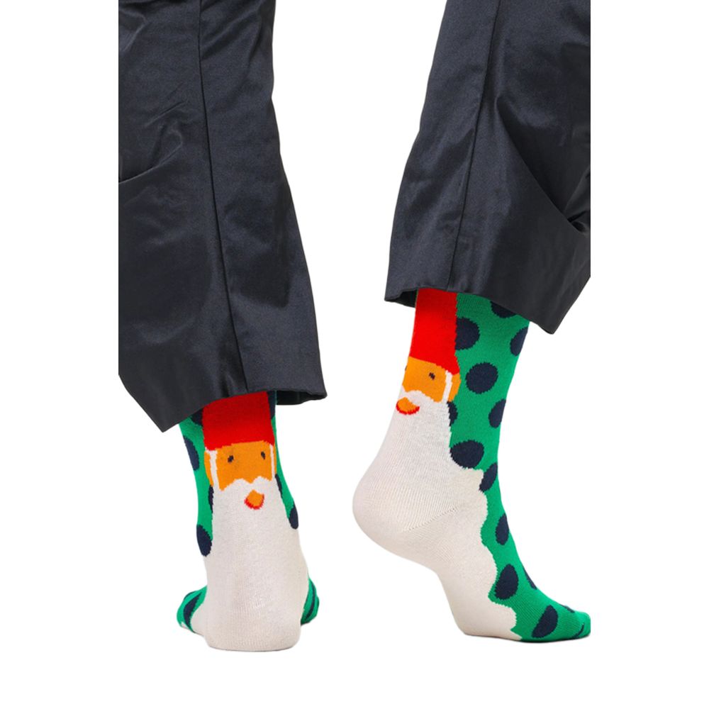 Happy Socks Green Cotton Socks with Santa pattern and polka dots, comfortable and breathable women's socks for a cheerful style.