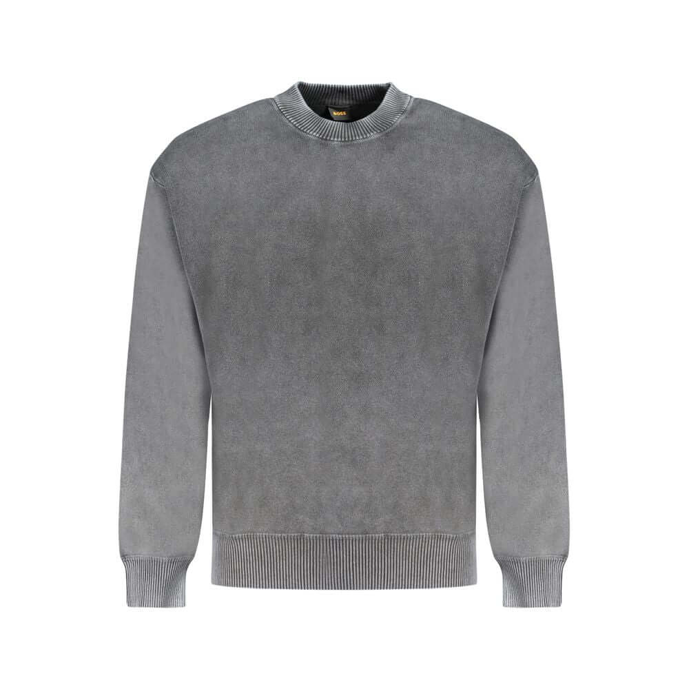 Hugo Boss Black Cotton Sweater, long-sleeved crew neck with logo, made from regenerative cotton.