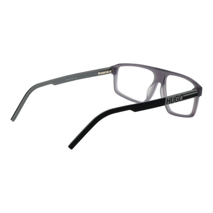 Hugo Boss Gray Acetate Glasses (Frames), rectangular full-rim, grey acetate with demo lenses, size 56-14-145, for men.
