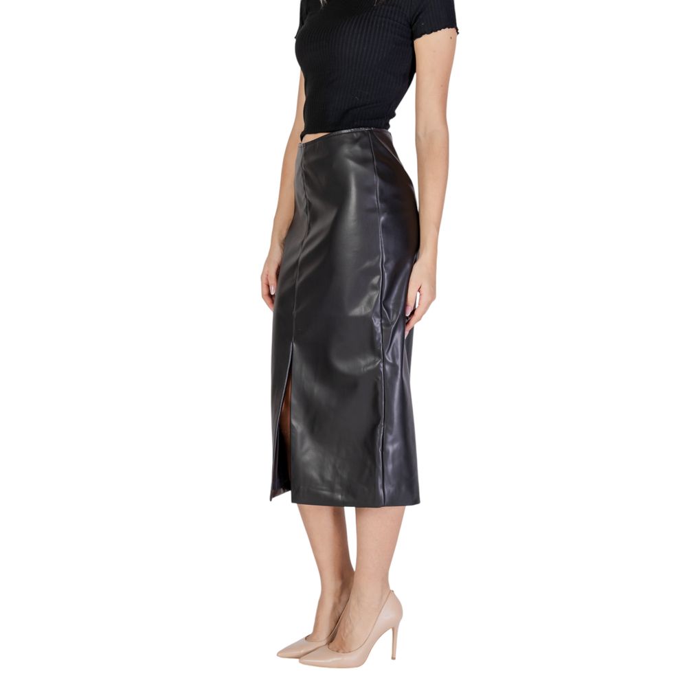 ICHI Black Polyester Long Skirt