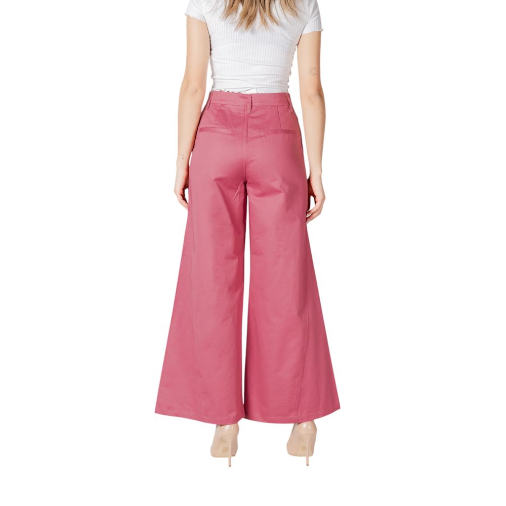 Back view of ICHI Pink Cotton Pant showing wide-leg design and high waist detail.