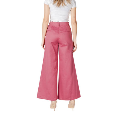 Back view of ICHI Pink Cotton Pant showing wide-leg design and high waist detail.