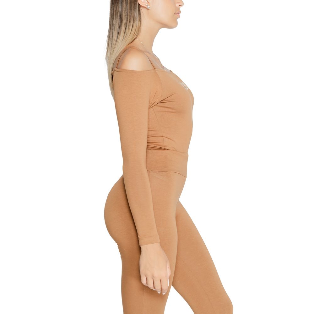Side view of Icon Brown Cotton Bodysuit featuring long sleeves and modern fit.