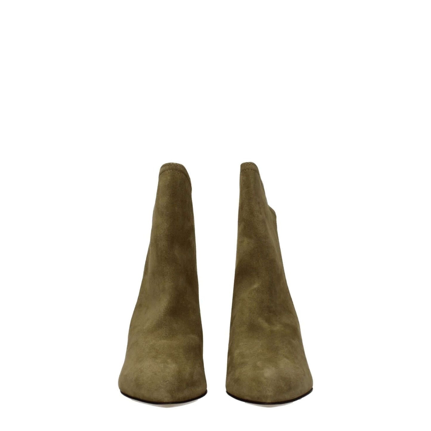 Front view of Isabel Marant Gray Leather Ankle Boots with suede upper and pointy toe design.