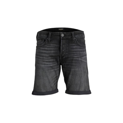 Jack Jones Black Cotton Bermuda Shorts for men, showcasing casual style and comfort, made with a blend of cotton, polyester, and elastane.