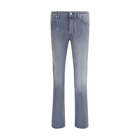 Jacob Cohen Gray Cotton Slim Fit Jeans with button closure and five-pocket design, perfect for casual stylish wear.