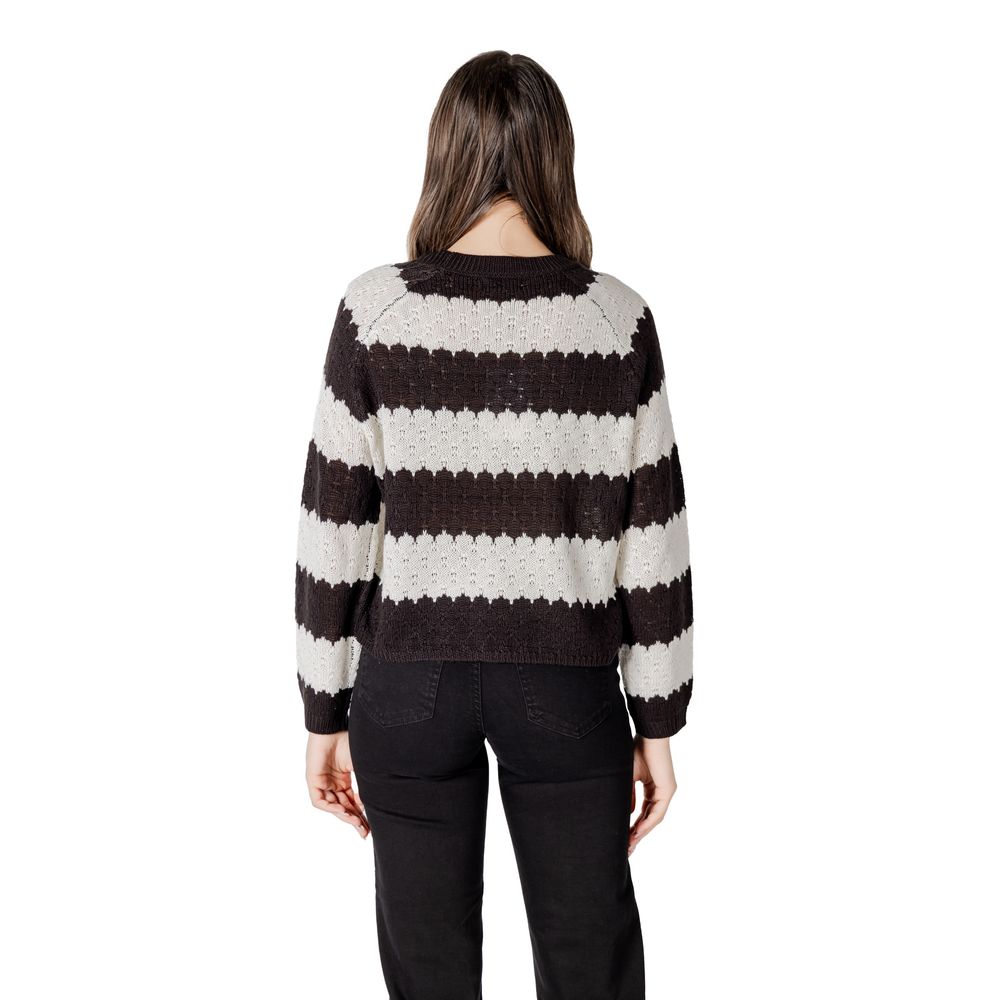 Back view of Jacqueline De Yong Black And White Marabou Sweatshirt with striped design and long sleeves.
