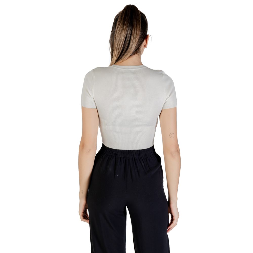 Back view of Jacqueline De Yong White Viscose Sweater, a short-sleeve crop top for summer style