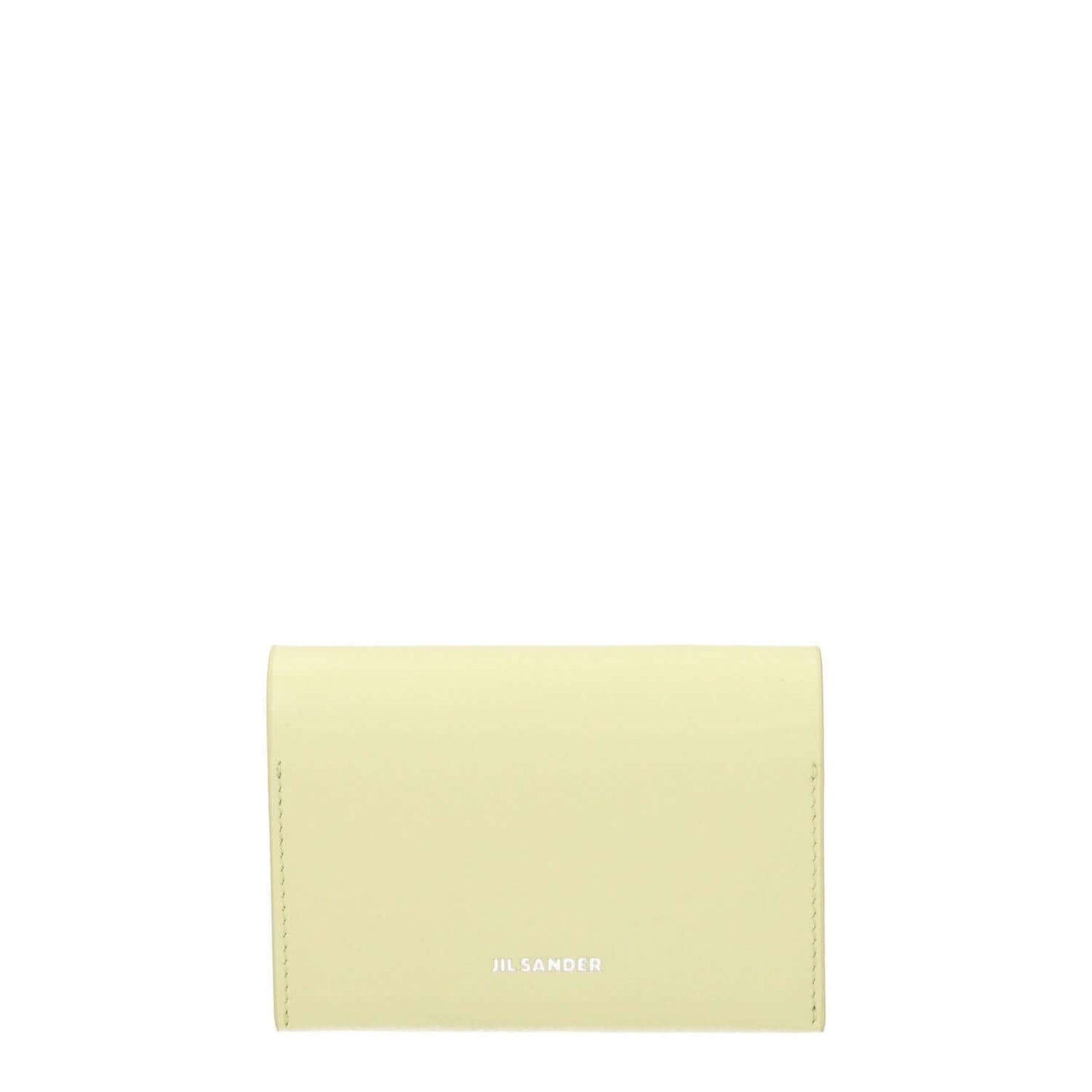 Jil Sander Yellow Leather Cardholder with button closure, 3 card slots, and front logo in lemon yellow leather.
